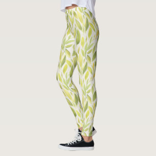 Elegant Light Green Yellow Leaves Pattern  Leggings