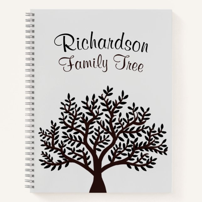 Elegant Light Grey Black Family Tree Genealogy Notebook (Front)