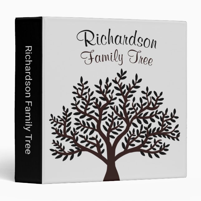 Elegant Light Grey Black Genealogy Family Tree  3 Ring Binder (Front/Spine)