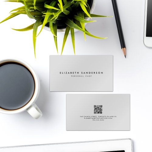 Elegant Light Grey Luxury Minimal QR CODE Business Card