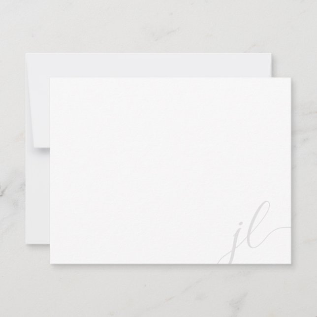 Elegant Light Grey Two Initial Letter Script Note Card (Front)