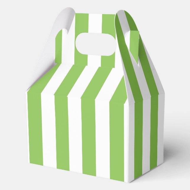Elegant Light Lime Green White Striped Pattern Favor Boxes (Back)