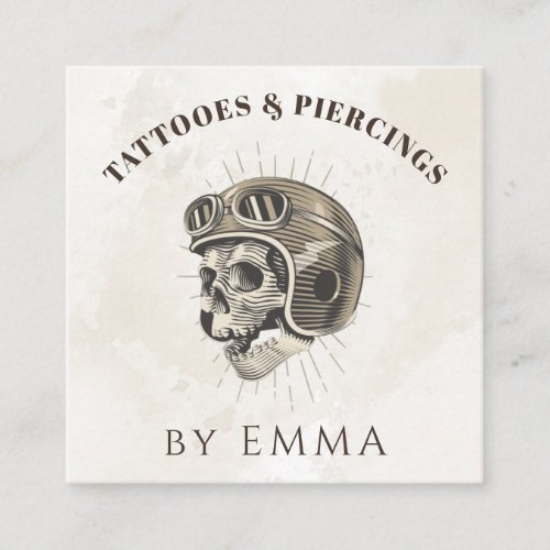 Elegant Light Marble Funny Skull Tattoo Artist  Square Business Card