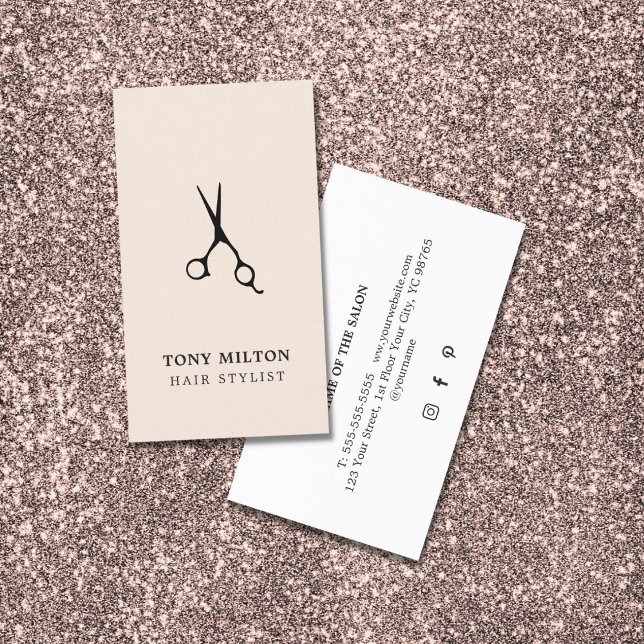 Elegant Light Pastel Black Scissors Hairstylist Business Card (Creator Uploaded)