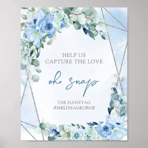 Elegant light pastel blue flowers and sage oh snap poster