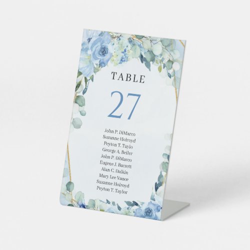 Elegant light pastel blue flowers Table Number Pedestal Sign
