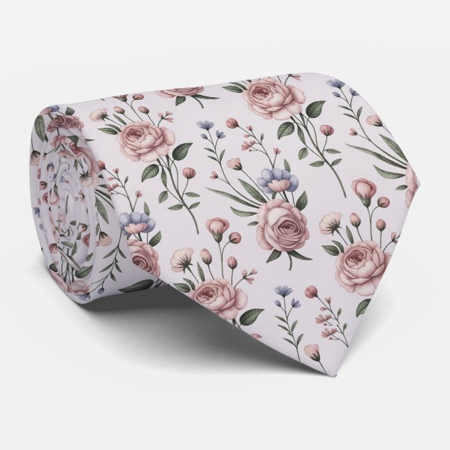 Elegant Light Pink Botanical  Neck Tie (Rolled)