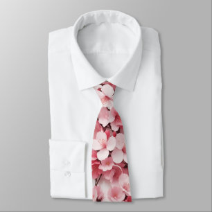 Elegant Light Pink Cherry Blossom Floral Pattern Neck Tie