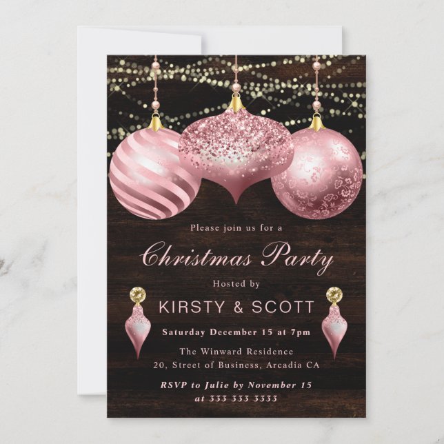 Elegant Light Pink Christmas Ornament Exchange Invitation (Front)