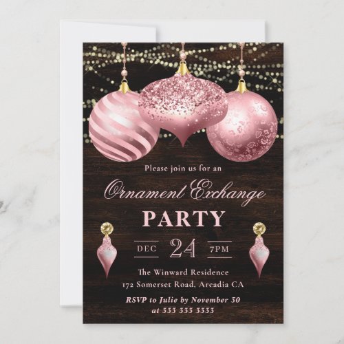 Elegant Light Pink Christmas Ornament Exchange Invitation
