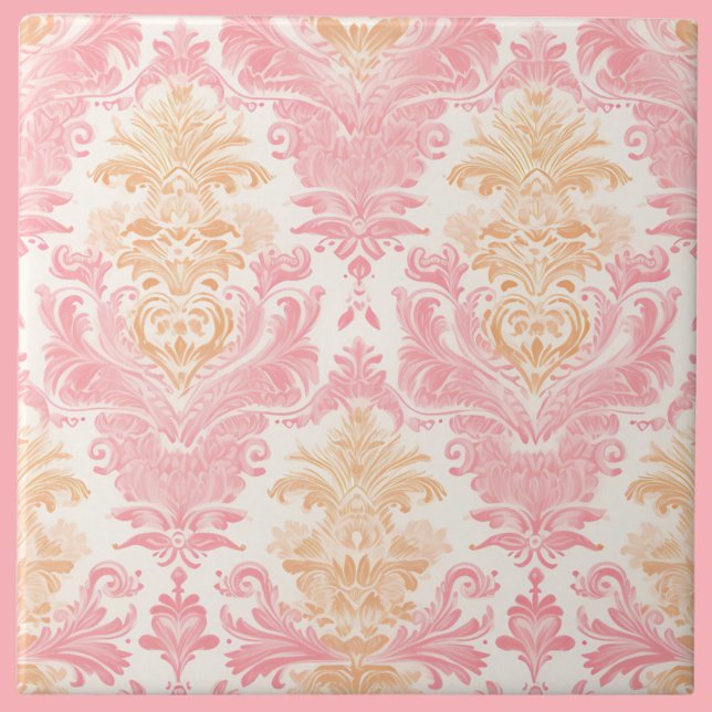 Elegant Light Pink Damask Ceramic Tile (Creator Uploaded)