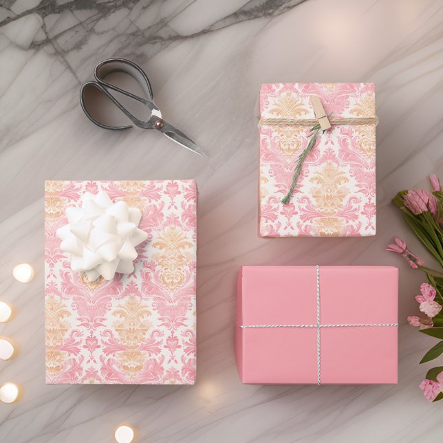 Elegant Light Pink Damask Wrapping Paper Sheets (Creator Uploaded)