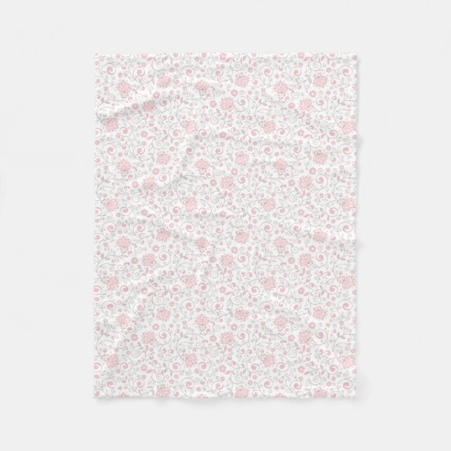 Elegant Light Pink Floral Pattern Fleece Blanket (Front)