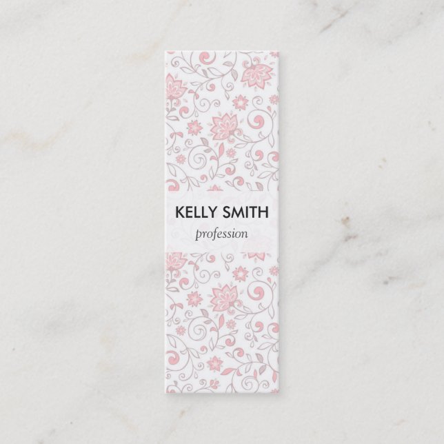 Elegant Light Pink Floral Pattern Mini Business Card (Front)