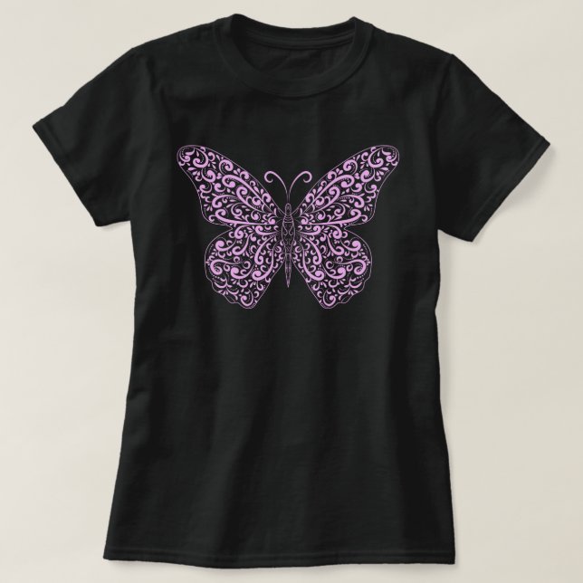 Elegant Light Pink Flourish Butterfly T-Shirt (Design Front)