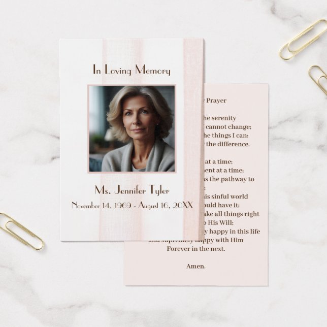 Elegant Light Pink Funeral Memorial Prayer Card (Office)