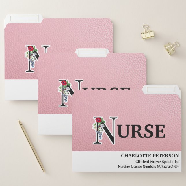 Elegant Light Pink Leather Nurse File Folder (Set)