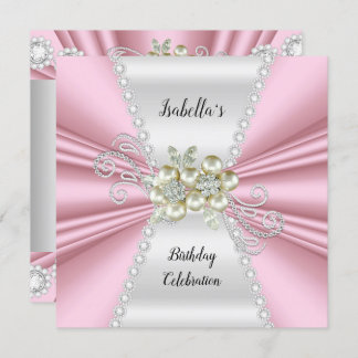 Elegant Light Pink Pearl White Diamond Birthday Invitation