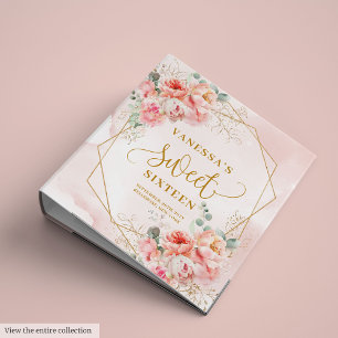 Elegant Light Pink Sage Gold Floral Sweet Sixteen 3 Ring Binder