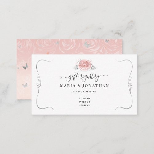 Elegant Light Pink Silver Watercolor Gift Registry Enclosure Card
