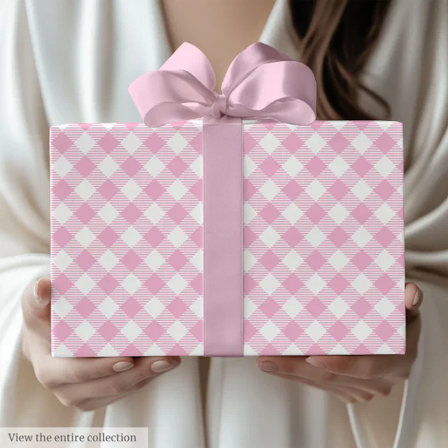 Elegant Light Pink Tartan Birthday Wrapping Paper | Zazzle