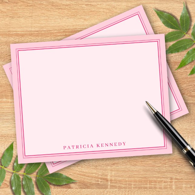 Elegant Light Pink Two Border Name Personalized Note Card (Creator Uploaded)