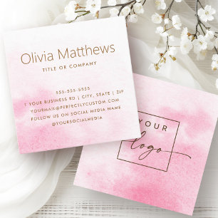 Elegant light pink watercolor custom logo square business card