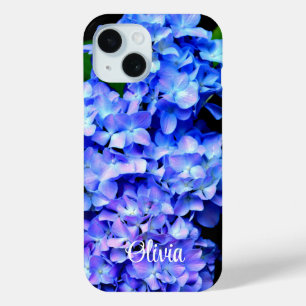 Elegant light purple blue magenta floral hydrangea iPhone 15 case