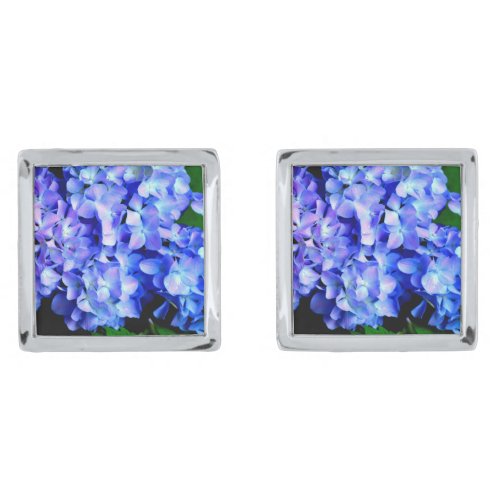 Elegant light purple blue magenta floral hydrangea cufflinks