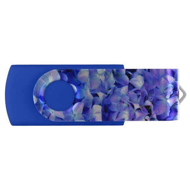 Elegant light purple blue magenta floral hydrangea flash drive (Front)