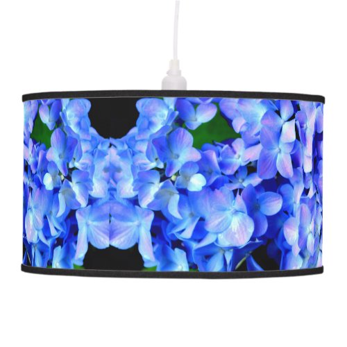 Elegant light purple blue magenta floral hydrangea hanging lamp