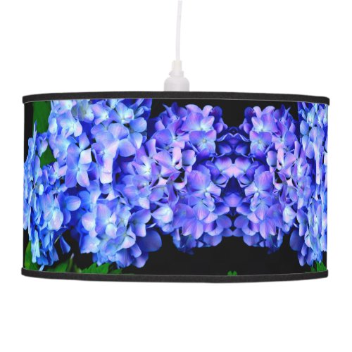 Elegant light purple blue magenta floral hydrangea hanging lamp