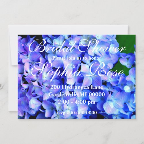 Elegant light purple blue magenta floral hydrangea invitation