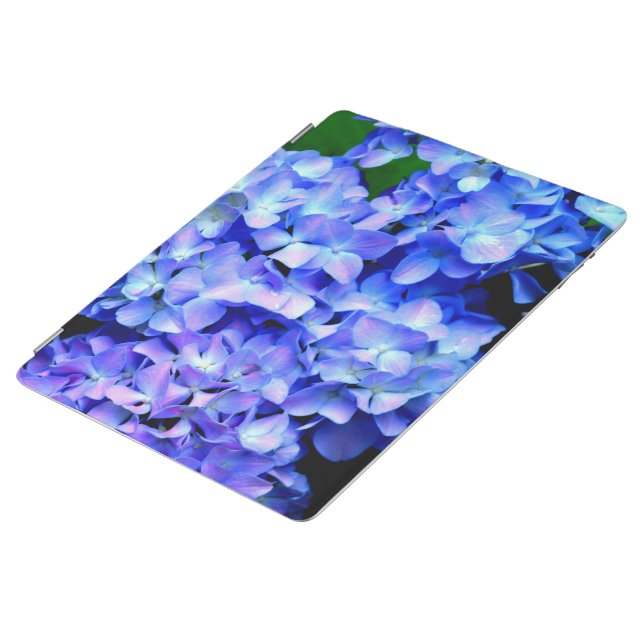 Elegant light purple blue magenta floral hydrangea iPad smart cover (Side)