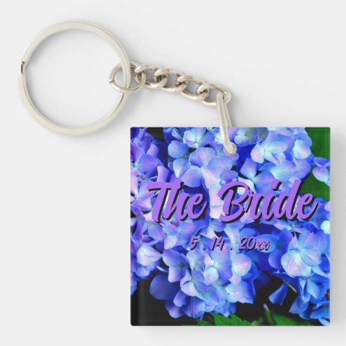 Elegant light purple blue magenta floral hydrangea keychain