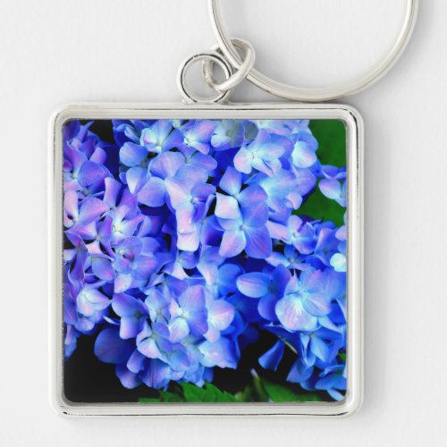 elegant light purple blue magenta floral hydrangea keychain