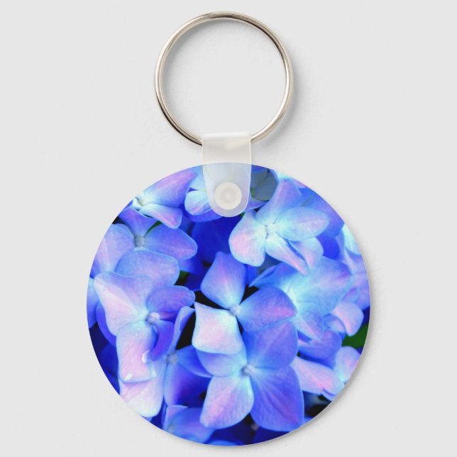 elegant light purple blue magenta floral hydrangea keychain (Front)
