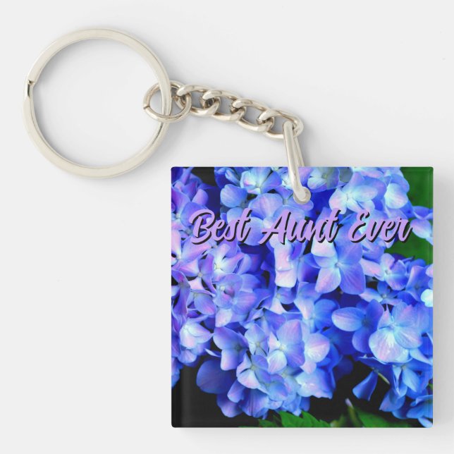 Elegant light purple blue magenta floral hydrangea keychain (Front)