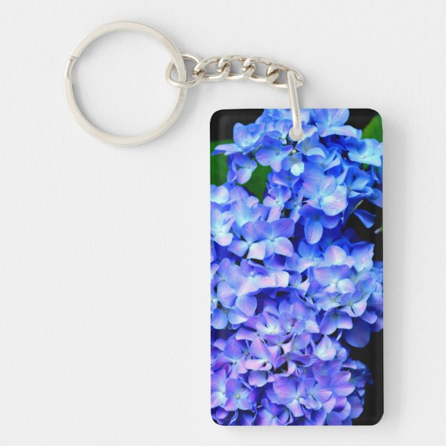 Elegant light purple blue magenta floral hydrangea keychain (Front)