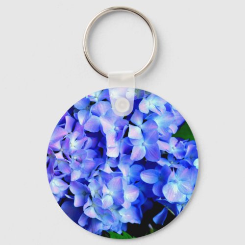 elegant light purple blue magenta floral hydrangea keychain