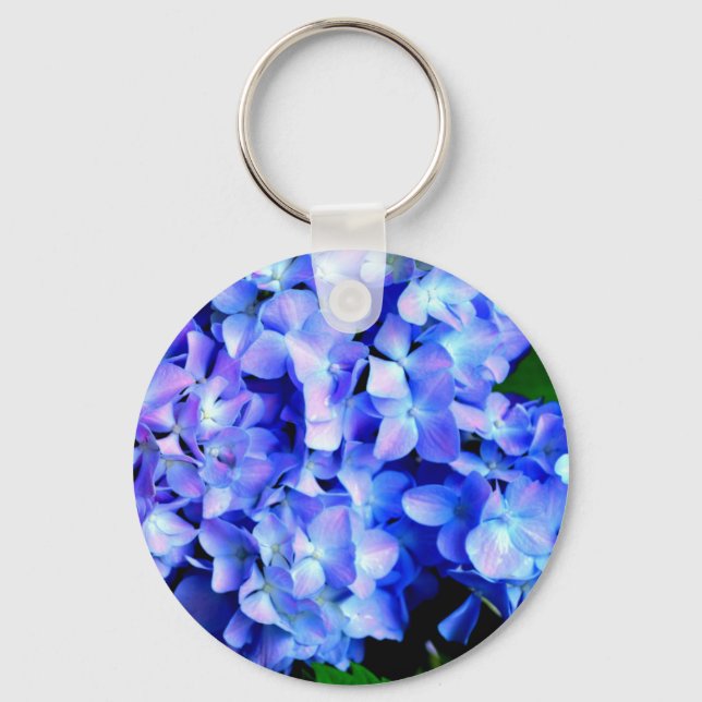 elegant light purple blue magenta floral hydrangea keychain (Front)