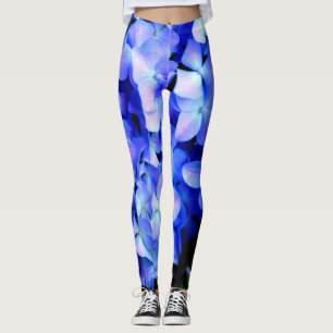 Elegant light purple blue magenta floral hydrangea leggings