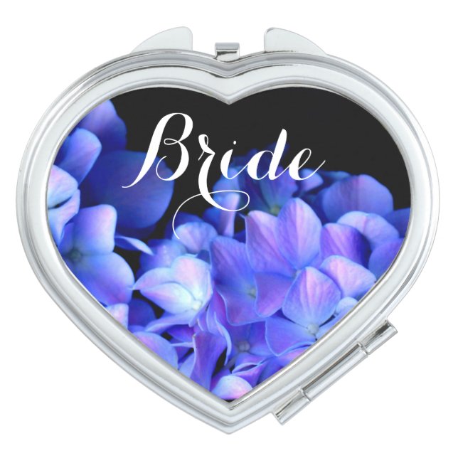 Elegant light purple blue magenta floral hydrangea makeup mirror (Front)