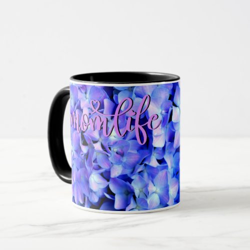 Elegant light purple blue magenta floral hydrangea mug