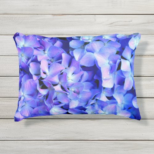 Elegant light purple blue magenta floral hydrangea outdoor pillow