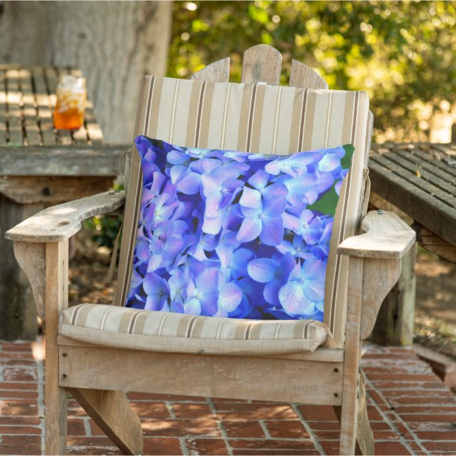 Elegant light purple blue magenta floral hydrangea outdoor pillow (Chair)