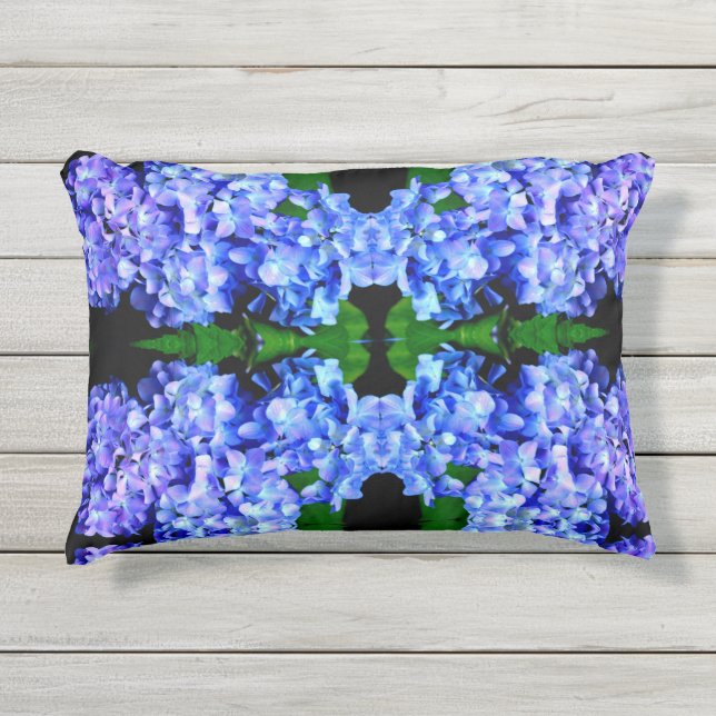 Elegant light purple blue magenta floral hydrangea outdoor pillow (Front)