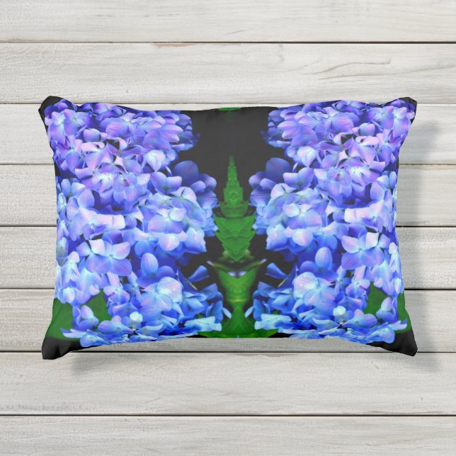 Elegant light purple blue magenta floral hydrangea outdoor pillow (Front)
