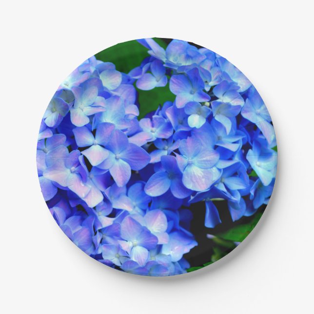 Elegant light purple blue magenta floral hydrangea paper plates (Front)