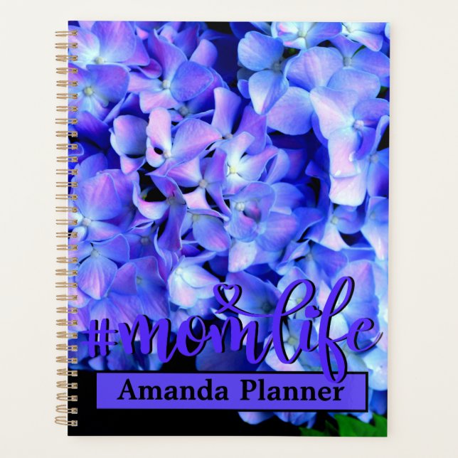 elegant light purple blue magenta floral hydrangea planner (Front)
